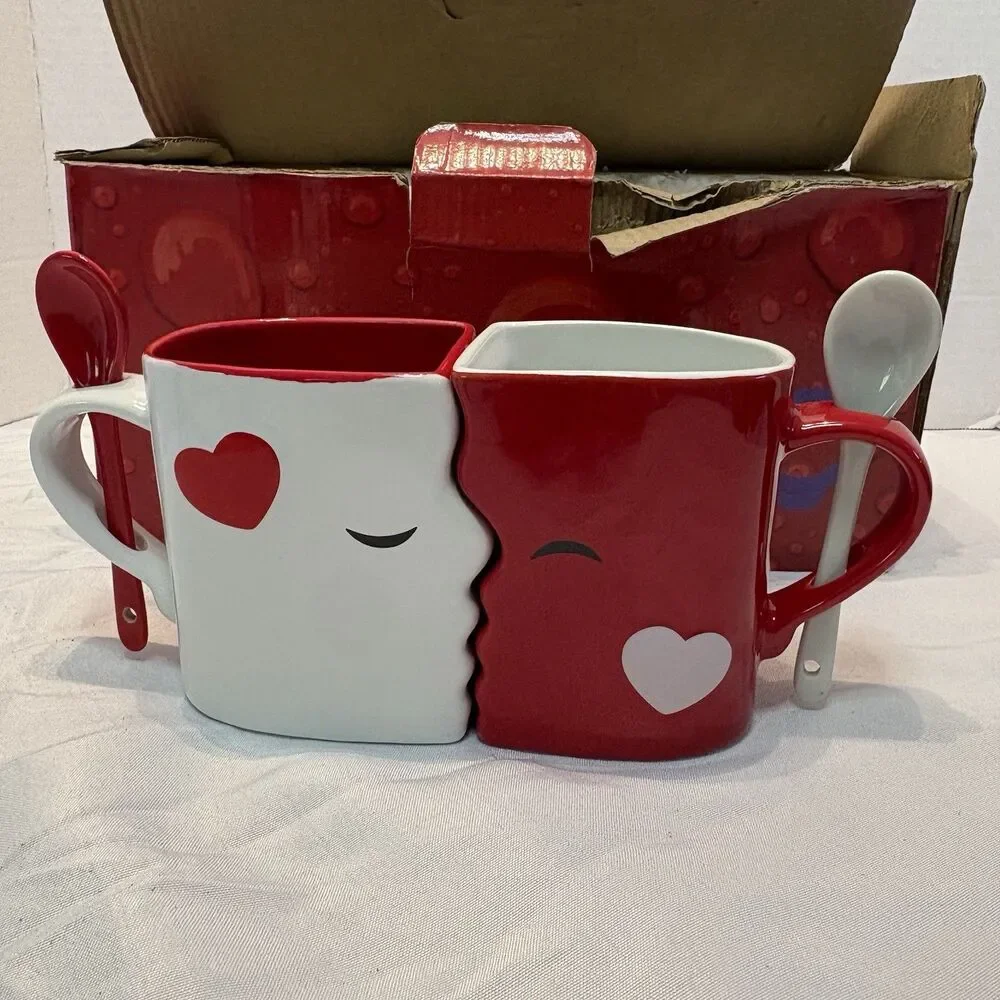 Blu Devil Kissing Mugs Set, Wedding Anniversary Gifts, Couple's Large Cups